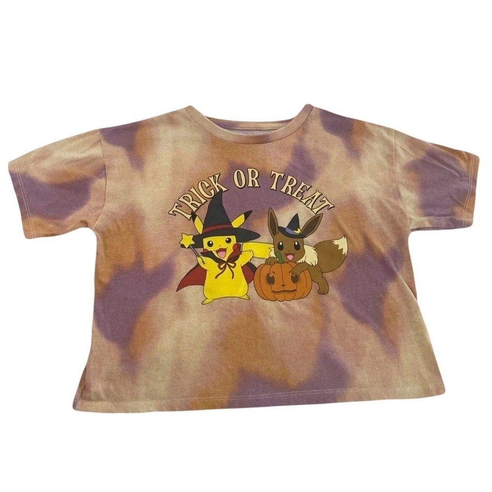 Pokemon Pikachu Eevee Halloween Tie Dye Shirt Kid Large 10/12 Trick or Treat Tee